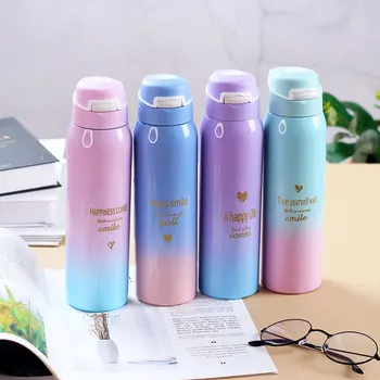 

Fashion Gradient Color Cover Stainless Steel Insulation Cup Creative Portable Portable Male and Female Students Sports Straw Cup