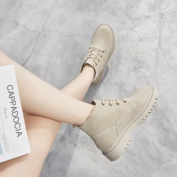 

2019 autumn and winter new Martin boots women British style leather comfortable plus velvet warm casual boots