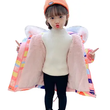 

2020 Winter Baby Girl Hooded Jacket Squares Stripes Print Fashion Kid Warm Coat With Fur Hoodies Bright Color Princess Outerwear