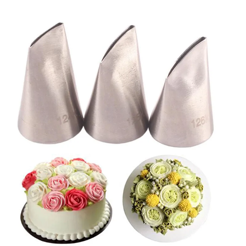 124K#125K#126K 3pcs Rose Petal Pastry Nozzles Stainless Steel