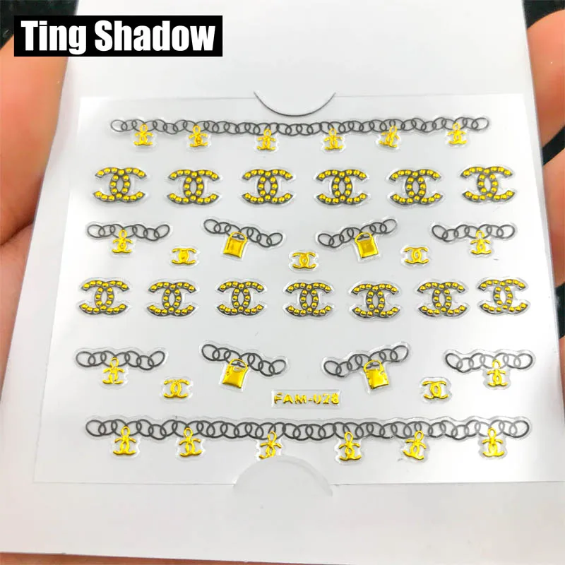 60pcs FAM028 1 Набор = 60 шт брендовых металлических наклеек для ногтей - Цвет: 60pcs FAM028