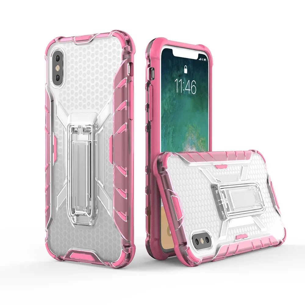 Luxury Shockproof Phone Case For iPhone X XS 6 6S 6Plus 7 7Plus 8 Plus Colorful Transparent Kickstand TPU+PC Back Cover Cases |