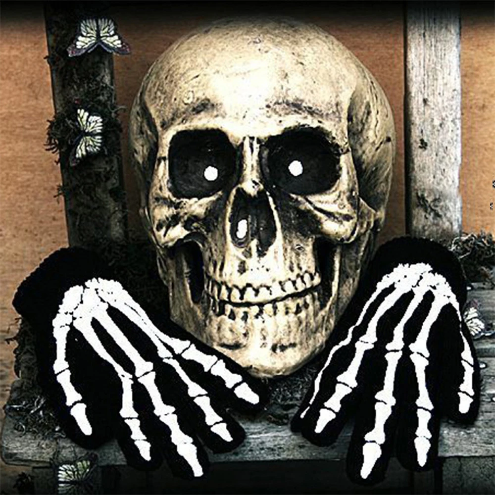 Хэллоуин маскарадный Скелет походные перчатки Ghost Bone Reaper принт Косплей Полный палец череп опера спортивные перчатки
