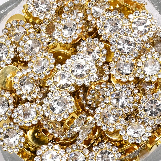 100 Claw Cup Glass Rhinestones Strass Shiny Crystals Stones Trim Gold Base Sew on Rhinestones For Clothes DIY Sewing Accessories B02