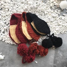 Осень Зима Винтаж Шерсть уши Чехлы милые теплые Вязаные девушки головы носить аксессуары сплошной цвет шариковые наушники