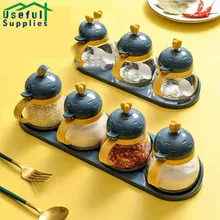 

Kitchen Condiment Cans with Spoon Salt Storage Box Kitchen Set Spice Organizer Storage Bottles and Jars for Kitchen Convenience