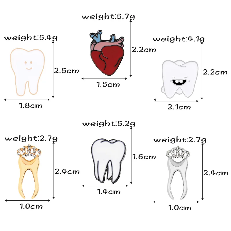 Эмалированные булавки для зубов, золото, серебро, зуб, анатомия сердца, значок доктора медсестры, стоматолога, куртки, нагрудные броши, орган, медицинские украшения, подарки