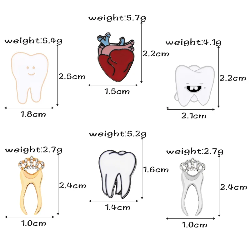 Teeth Enamel Pins Gold Silver Color Tooth Anatomy Heart Badge Docter Nurse Dentist Jackets Lapel Brooches Organ Medical Jewelry - Image 6