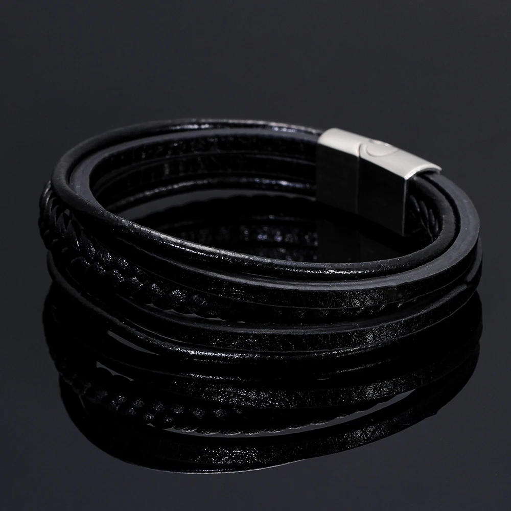 Woven five-laps men's leather bracelet men's black brown stainless steel infinite charm real leather bracelet fashion jewelry
