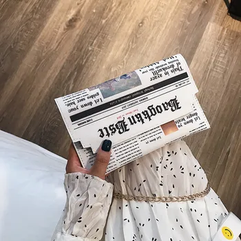 

C Women Joker Messenger Chain Shoulder Bag Personality Fashion Small Square Newspaper News Styling Bags Wholesale Bolso Mujer