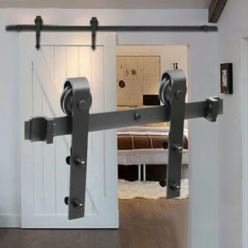 

Carbon Steel Sliding Barn Door Tracks Home Wall Mounted Wardrobe Rail Tool Set
