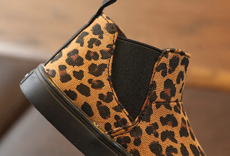 Childrens Leopard Print Single Boots Boys Girls  non-slip Thin Fleece Ankle Boots Princess Sneakers For Kids