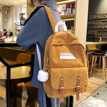 

New Cute Corduroy Backpack Kawaii Women School Bag Teenage Luxury Girl Backpack Harajuku Female Fashion Bag Student Lady Book
