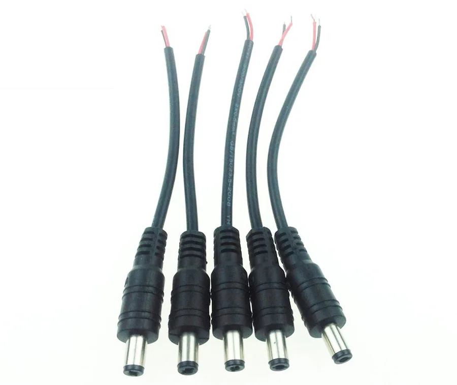 5pcslot 12V DC Power Plug Male Connector 5.5X2.1mm With Cord Cable For 5050 3528 2835 Led Strip CCTV Free Shipping (1)