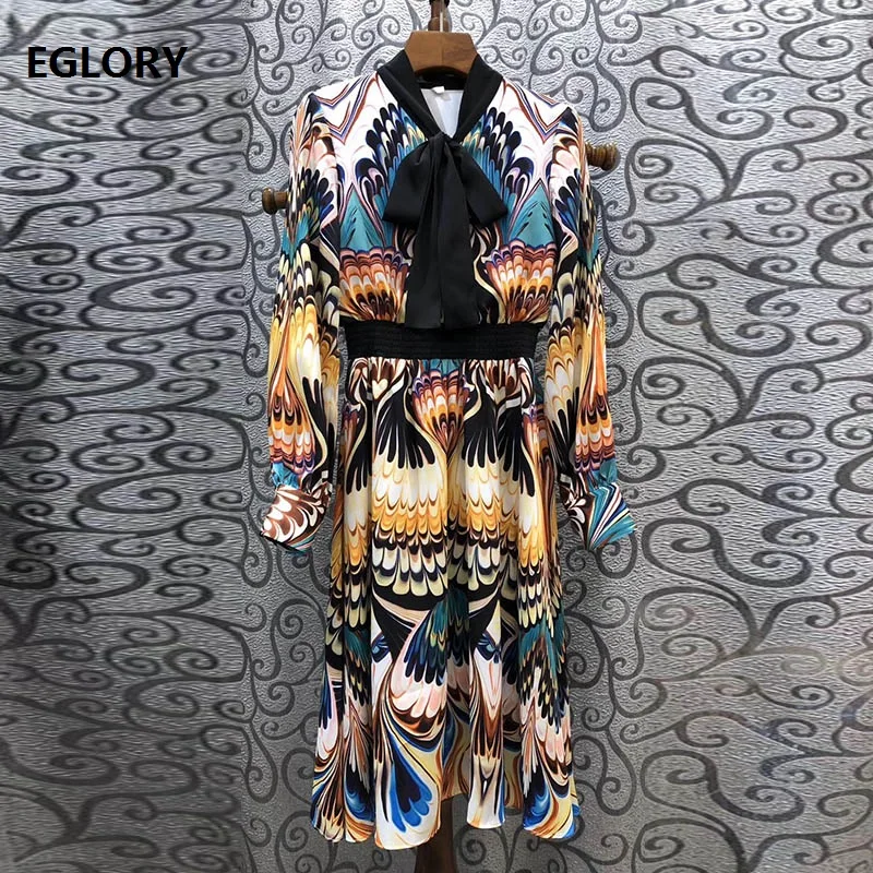 Nieuwste Designer Jurk 2020 Lente Vrouwen Boog Kraag Kleurrijke Prints Lange Mouwen Mid-Kalf Lengte Grote Schommel Casual Party chic Jurk Nieuwste Designer Jurk 2020 Lente Vrouwen Boog Kraag Kleurrijke Prints Lange Mouwen Mid-Kalf Lengte Grote Schommel Casual Party chic Jurk