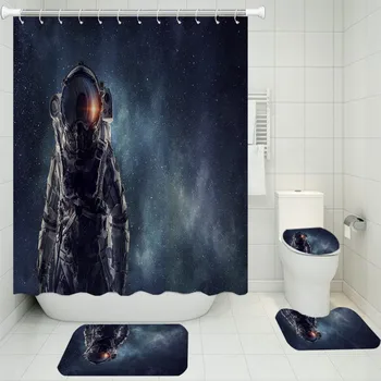 

Home Decoration Curtains Bathroom Curtain with Free Hooks Waterproof Shower Curtain Toilet Lid Cover Bath Carpet Rugs 4 Piece