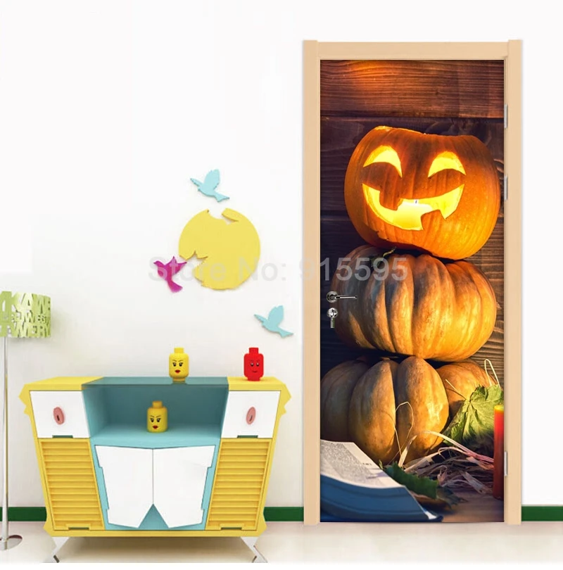 3D креативные DIY ПВХ самоклеющиеся наклейки на дверь наклейки на стены Хэллоуин Тыква светильник для гостиной спальни украшения двери обои
