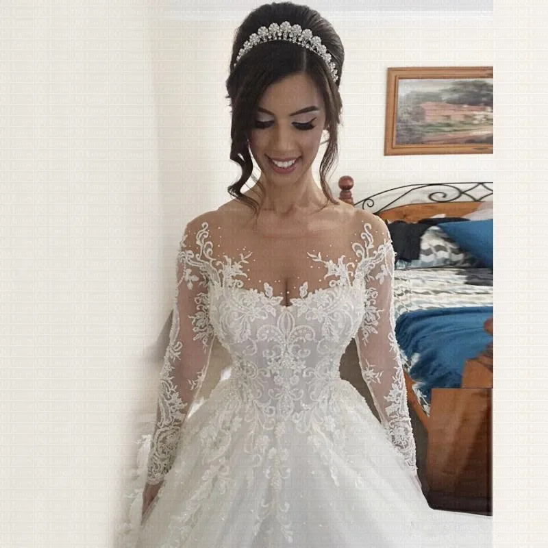 Vestido De Novia Árabe De Manga Larga Para Hombres, Ropa De Boda De Encaje De Tr Trasparente, Vestidos De Novia, Trowjurk, No