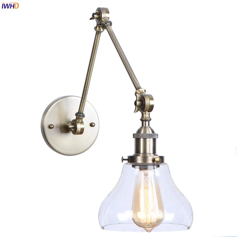 

IWHD Loft Decor Retro LED Wall Light Fixtures Bar Cafe Bedroom Stair Glass Industrial Vintage Wall Lamp Sconces Applique Murale