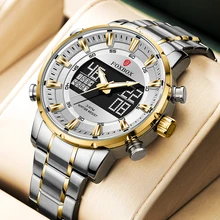 LIGE NEW Fashion Men Watch Top marka luksusowy wielofunkcyjny zegarek z podwójnym wyświetlaczem Casual wodoodporne cyfrowe męskie zegarki kwarcowe tanie i dobre opinie NONE STAINLESS STEEL CN (pochodzenie) 22cm 3Bar Moda casual Cyfrowy Składane bezpieczne zapięcie ROUND 20mm 47mm Hardlex