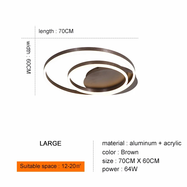 Круглый потолочный светодиодный светильник для гостиной, современный роскошный золотой коричневый декоративный светильник для спальни с дистанционным затемнением, домашнее освещение - Цвет корпуса: Brown 70 X 60CM