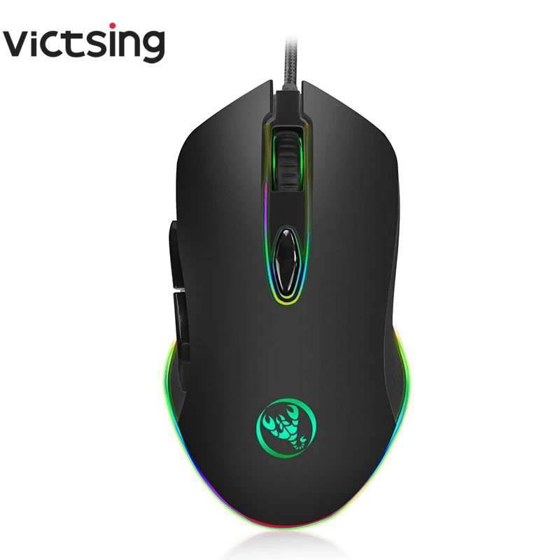 Черный VicTsing светодиодный Оптическая Проводная игровая мышь USB механические мыши Макс 4800 dpi 6 кнопок компьютерная мышь с цветным светильник - Цвет: Черный