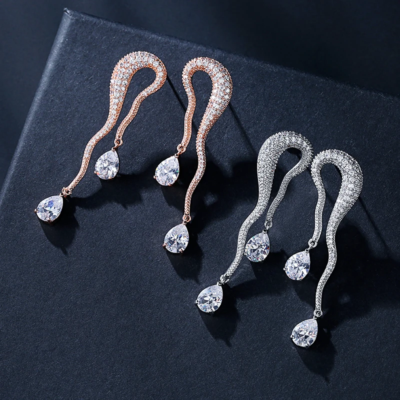 

UILZ Hot Sale Exquisite Cubic Zircon Crystal Water Drop Design Earrings for Women Jewelry Wedding Dating Party UE2314