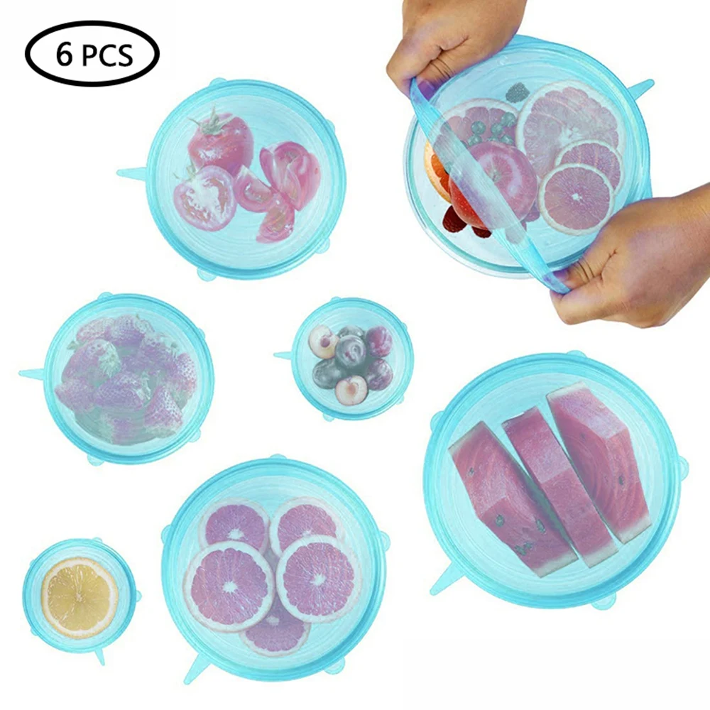 

Fresh Keeping Lids 6Pcs Silicone Stretch Lids Reusable Airtight Food Wrap Covers Seal Bowl Stretchy Wrap Cover Kitchen Cookware
