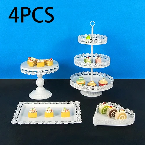 4PCS Tobs Cupcake Stand белый душевный торт стенд набор с кружевным краем для свадьбы, дня рождения, дня рождения, чая Инструменты для выпечки - Цвет: 4PCS