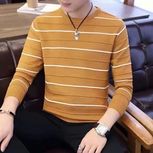 Пуловер Мужская брендовая одежда осень зима шерсть облегающий свитер мужской повседневный Полосатый пуловер