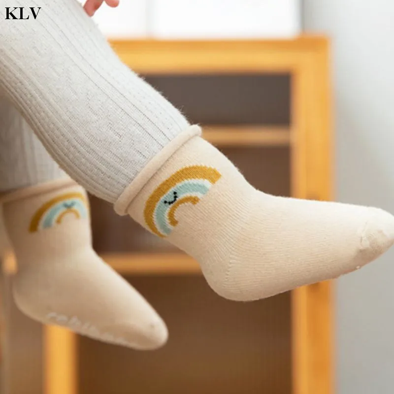 KLV/6 пар, хлопковые носки с рисунком для малышей, осенне-зимние чулки для мальчиков и девочек, мягкие теплые носки для малышей