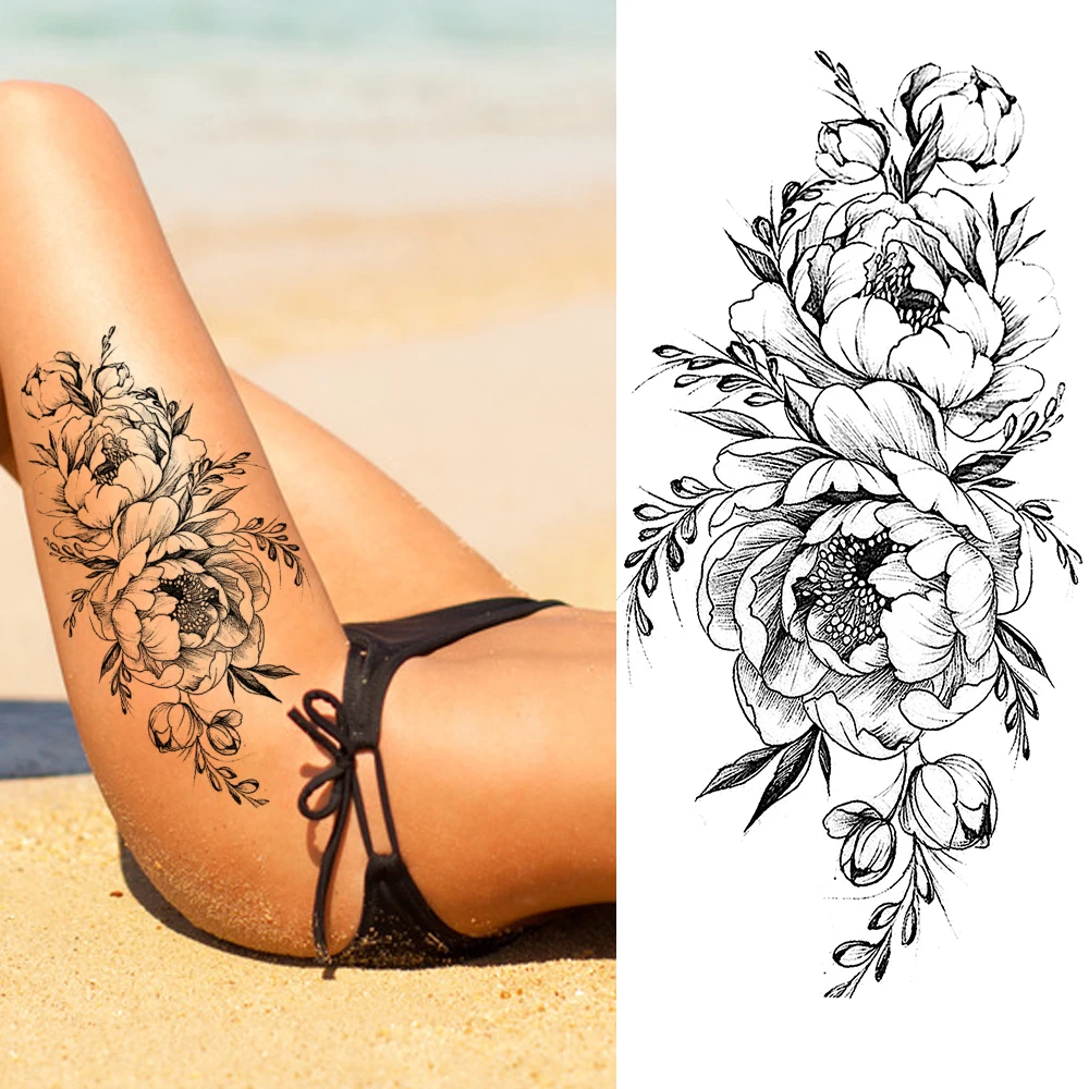 3D черный цветок временные татуировки стикеры реалистичные поддельные моющиеся розы татуировки наклейка для взрослых боди-арт ноги руки креативные татуировки