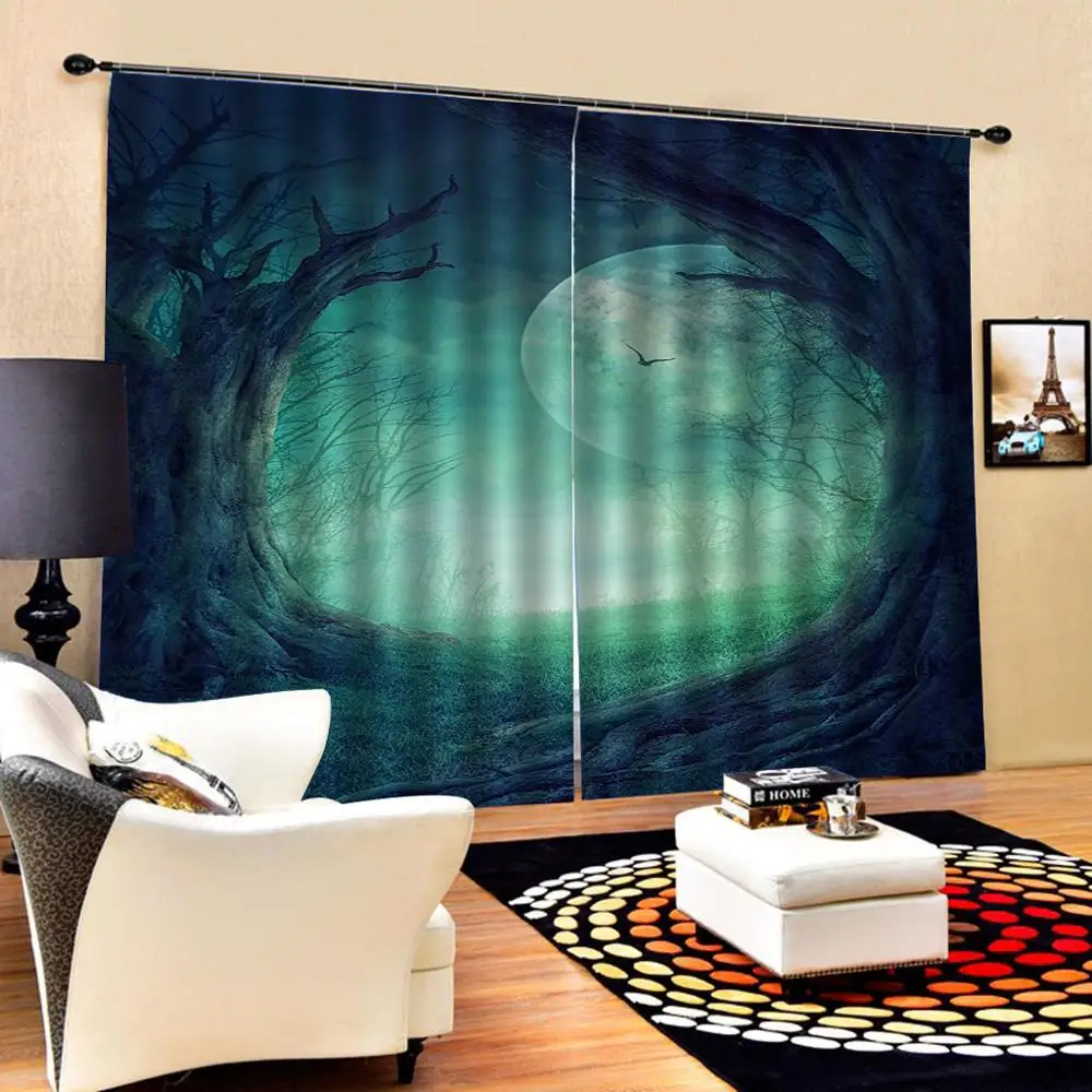 Зеленый лес занавески из лун 3D шторы гостиной в спальню Cortinas Индивидуальный