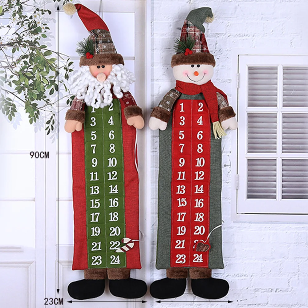 1pc Cloth Christmas Advent Wall Calendar Xmas Santa Snowman Doll Decal Home Decor Gift Calendar Navidad