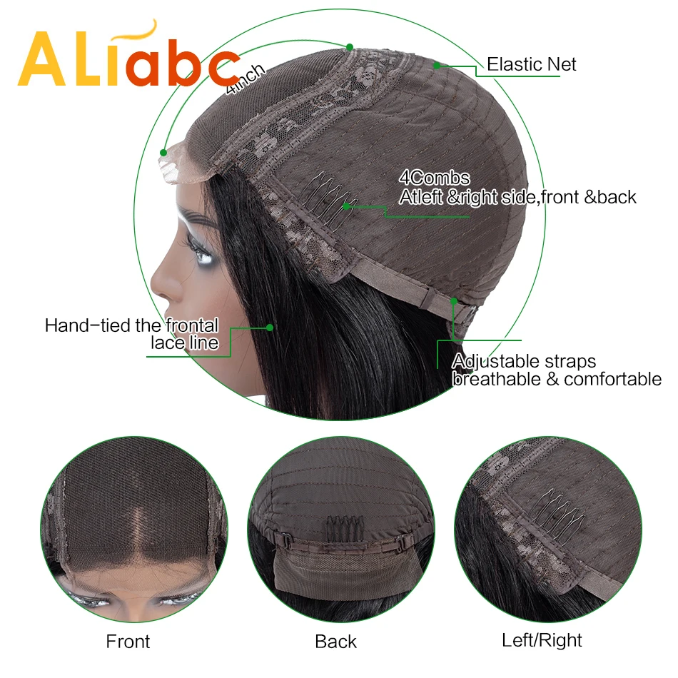Aliabc Brazilian 4*4 Lace Closure Wigs Human Hair Wigs For Women Remy Hair Straight Lace Wigs 150 Density Middle Ratio