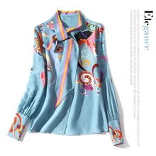 New neckline temperament with printed long sleeve single breasted coat female joker heavy silk shirt New neckline temperament with printed long sleeve single breasted coat female joker heavy silk shirt