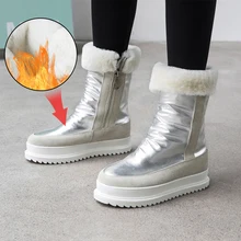 Plus Size 34-43 Genuine Leather Women Winter Boots Warm Plush Fur Snow Boots Women Zippers Platform Botas Mujer Snow Shoes Boots