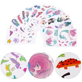 

30pcs 2 Sets Children Cartoon Stickers Mermaid Dinosaurs Temporary Tattoos