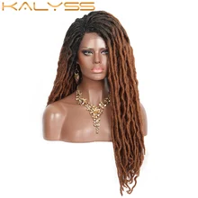 Kalyss 30 cali brązowy Locs peruka koronkowa peruka na przód przedziałek z boku syntetyczny strach peruka koronkowe peruki dla czarnych kobiet warkocze włosy