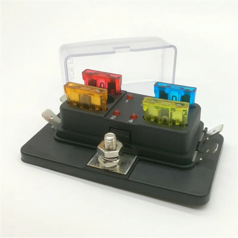

DC 12-32V 4 Way Car Vehicle Circuit Automotive Blade Fuse Box Block LED Indicator Warning Fuse Holder Box