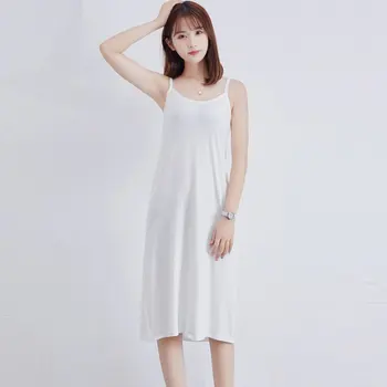 

Modal Solid Sleeveless Long Sleepwear For Women 2019 Loose O-neck Hot Robe Straps Nighttie Gown Nightgown 3 Color
