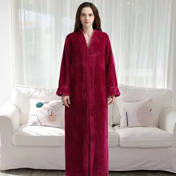 

Flannel Bath Robe Lovers Bathrobe Nightgown Night Size Gown Long Thicken Zipper Men Plus Couples