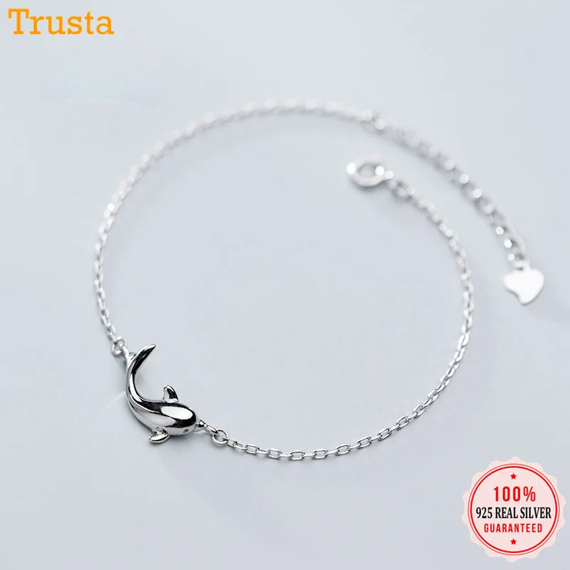 

Trustdavis 100% 925 Real Sterling Silver Fashion Women's Jewelry Cute Dolphins Bracelet For Women Girl Lady Wedding Gift DT49