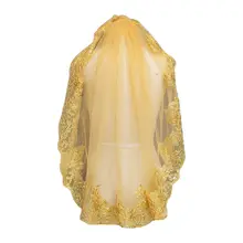 Для женщин мягкая сетка металлик золотые блестки вышитые кружева Винтаж Мантилья свадебная вуаль покрытие головы с расческой вечерний костюм