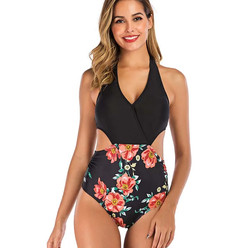 2019 сексуальный цельный купальник с бретелькой через шею винтажный купальный