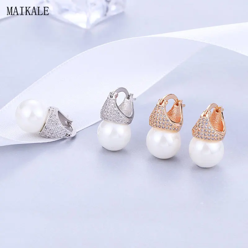 Женские серьги гвоздики с жемчугом MAIKALE роскошные золотистые кубические