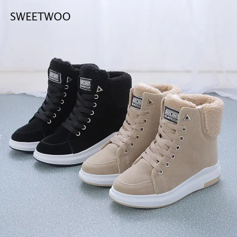 2021 Winter Boots Women Ankle Boots Warm UP Plush Winter Women Shoes Sneakers Flats Lace Up Ladies Shoes Women Short Snow Boots