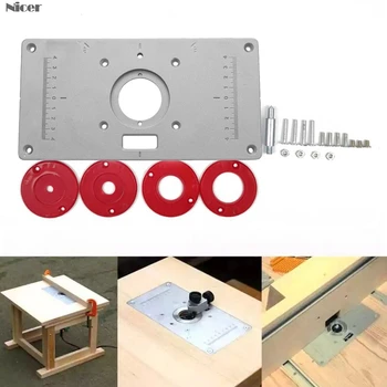 

Router Table Insert Plate Woodworking Benches Aluminium Wood Router Trimmer Models Engraving Machine with 4 Rings Tools