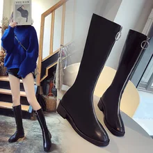 Новинка; модные женские сапоги до колена; ботинки из искусственной кожи с низким квадратным носком; сезон осень-зима; однотонная женская обувь на молнии