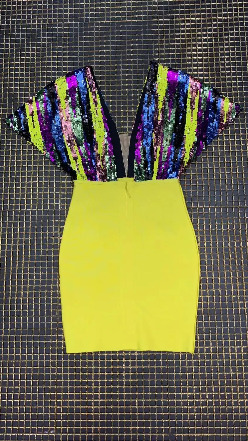 New Arrival Women multi v neck short sleeve Vestidos Celebrity evening party bodycon bandage dress